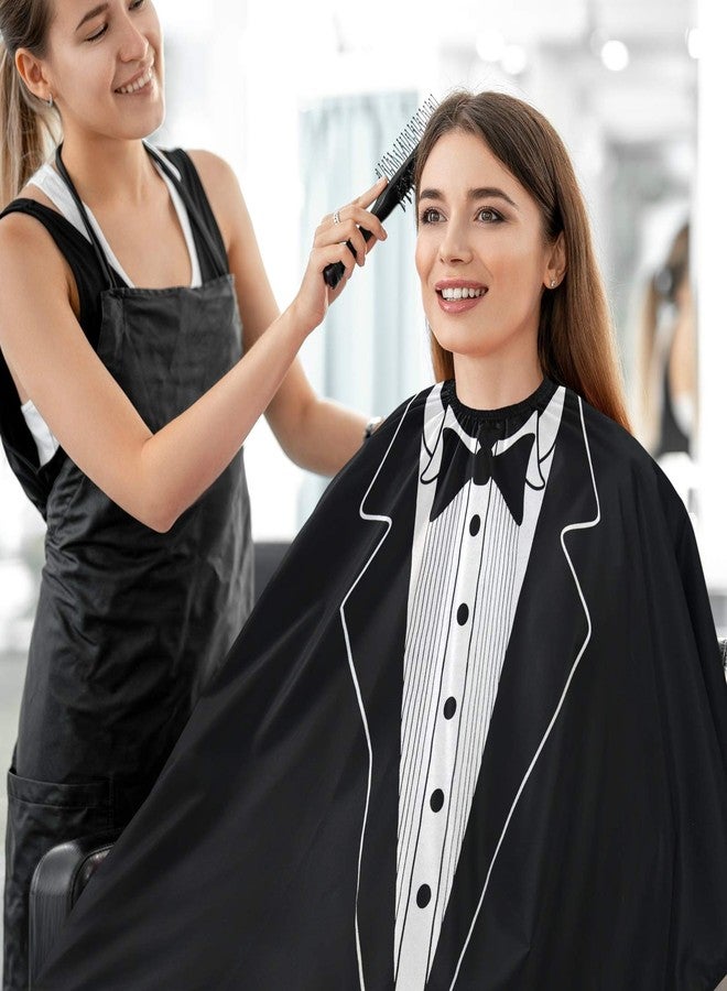 visesunny Tuxedo Design On Black Barber Cape Anti-Static Hair Cutting Cape with Snap Closure Professional Salon Polyester Beard Shaving Bib Water-Resistant Hairdressing Cape Adjustable Snap - Image 4