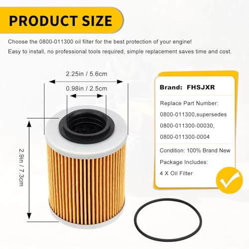 FHSJXR 4 Pack 0800-011300 Oil Filter for CFMOTO Cforce Zforce Uforce 400 500 600 800 900 950 1000 Trail EPS UTV ATV Replace 0800-011300-00030,0800-011300-0004 Oil Filter with O-rings - Image 2