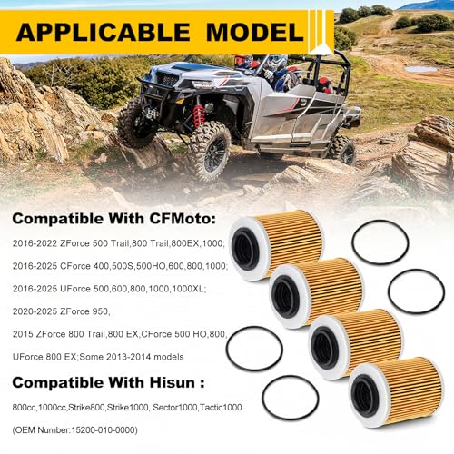 FHSJXR 4 Pack 0800-011300 Oil Filter for CFMOTO Cforce Zforce Uforce 400 500 600 800 900 950 1000 Trail EPS UTV ATV Replace 0800-011300-00030,0800-011300-0004 Oil Filter with O-rings - Image 4