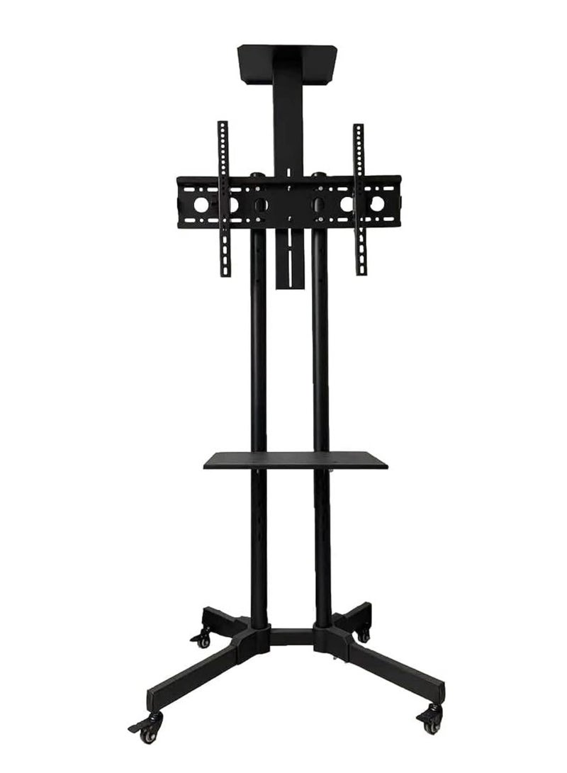 Adjustable Height Movable Metal TV Trolley Stand Mount with Wheels for 32 to75 TVs Black - Image 1