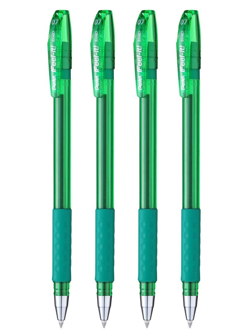 Pentel 12-Piece Ifeel-It Ballpoint Pen 0.7mm Tip Green Ink - Image 1