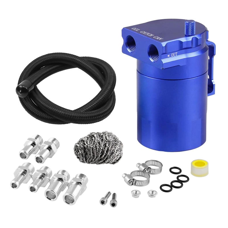RULLINE Universal 350ml Oil Catch Can Tank 0046 Aluminum Polish Baffled Reservoir Blue