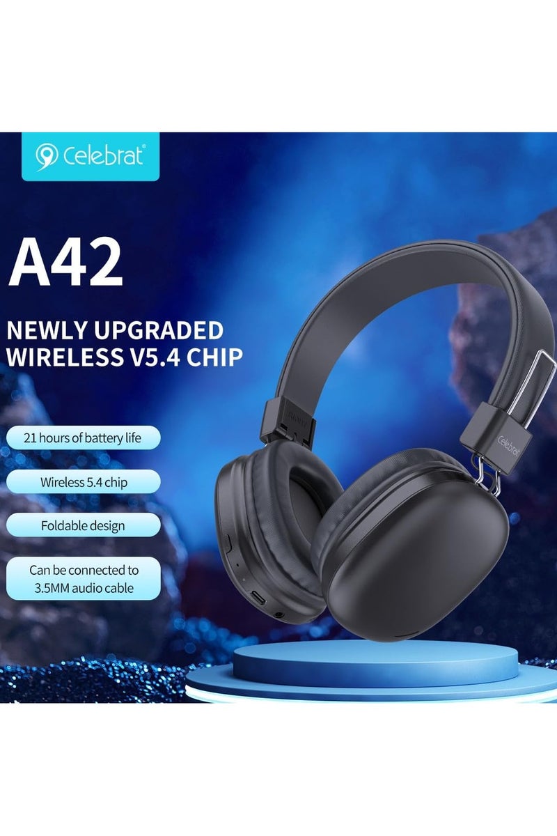 Celebrat A42 Wireless Stereo Surround Bass Headphone Headset Support TF Card  - Image 2