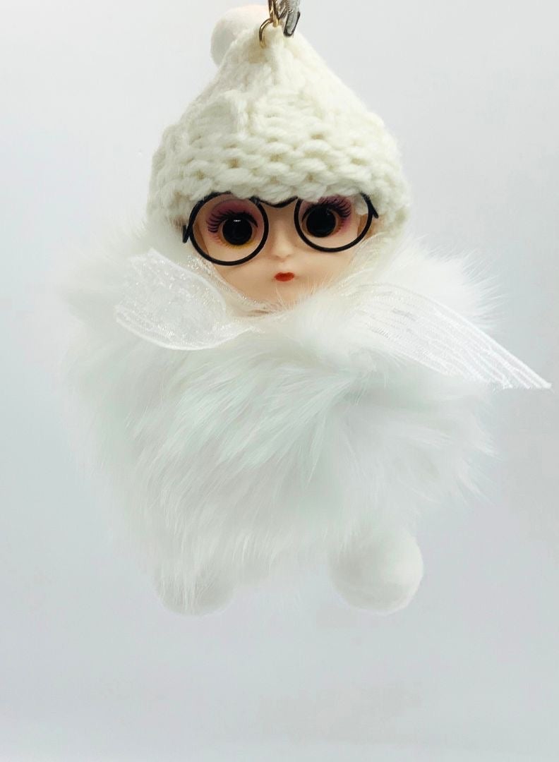 Earss Luxury Real Fox Fur Pom-Pom Keychain – Cute Big-Eyed Doll Charm for Women, High-End Bag Accessory, Key Ring, Elegant Gift for Kids & Adults (White) - Image 2