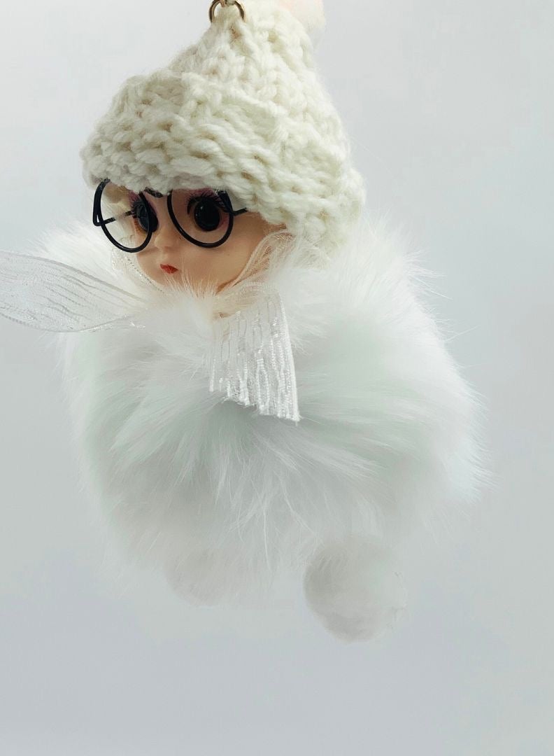 Earss Luxury Real Fox Fur Pom-Pom Keychain – Cute Big-Eyed Doll Charm for Women, High-End Bag Accessory, Key Ring, Elegant Gift for Kids & Adults (White) - Image 4