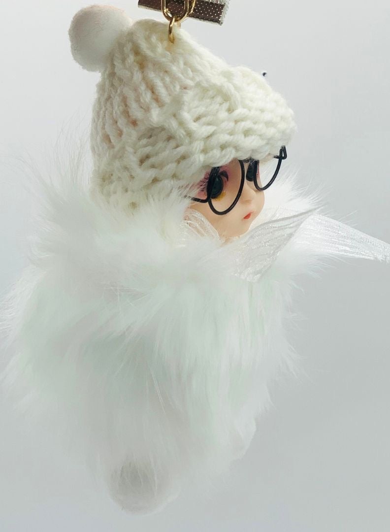 Earss Luxury Real Fox Fur Pom-Pom Keychain – Cute Big-Eyed Doll Charm for Women, High-End Bag Accessory, Key Ring, Elegant Gift for Kids & Adults (White) - Image 3