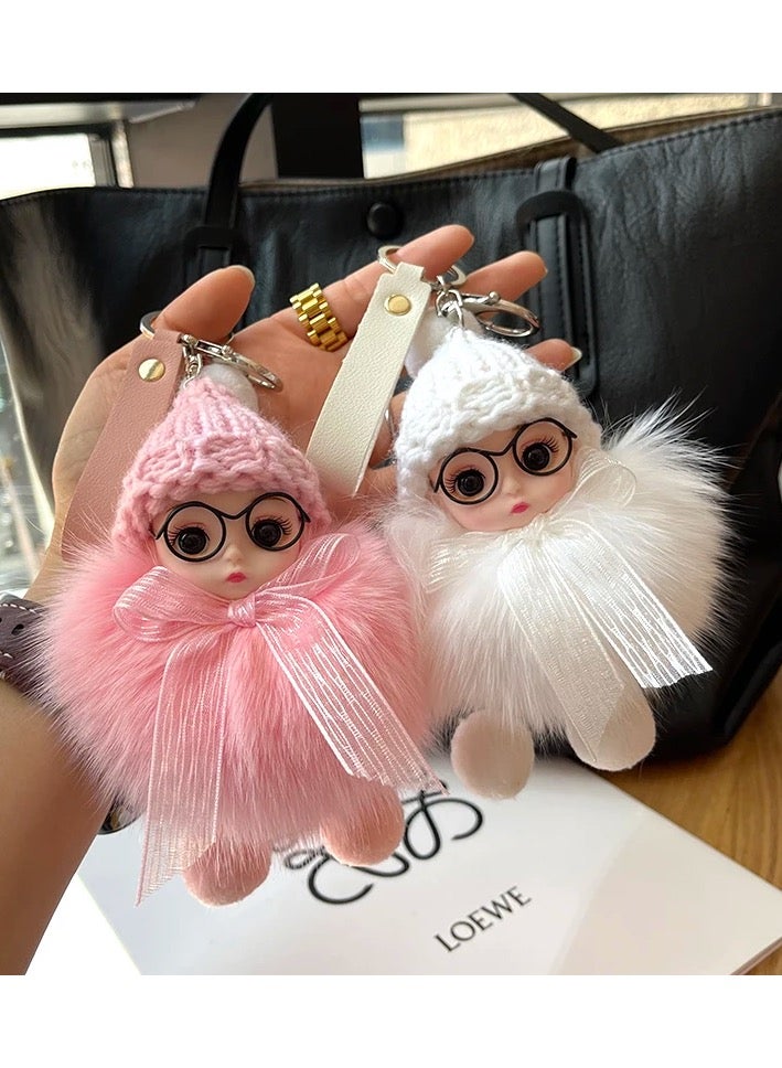 Earss Luxury Real Fox Fur Pom-Pom Keychain – Cute Big-Eyed Doll Charm for Women, High-End Bag Accessory, Key Ring, Elegant Gift for Kids & Adults (White) - Image 5