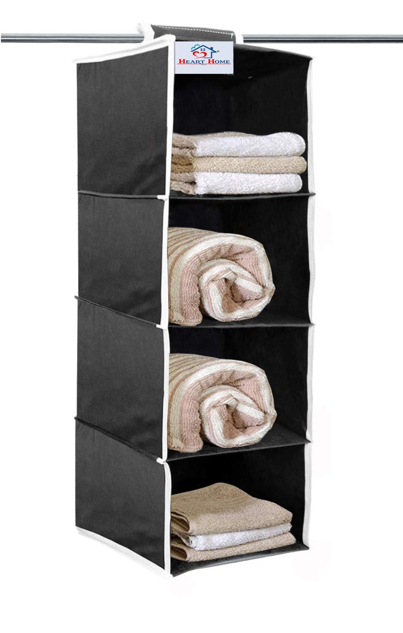 Kuber Industries Heart Home Non Woven Hanging 4 Shelves Foldable WardrobeCloset Cloth Organizer BlackHHEART15328 - Image 4