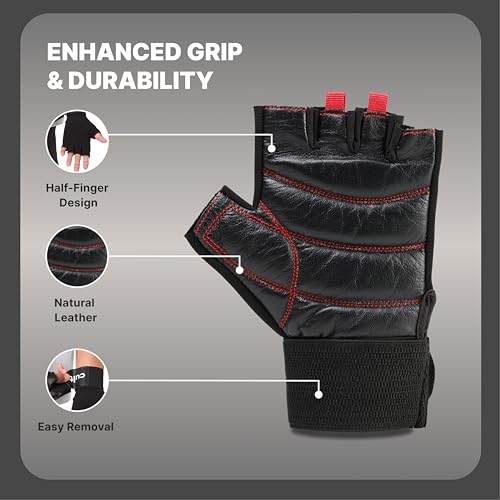 CULT Fitness Training Gloves for Men & Women – Premium Grip Unisex Workout Gloves with Breathable Lycra & Half-Finger Design – Durable, Anti-Slip, Sweat-Absorbent Gym Gloves -Black Red | Large - Image 4