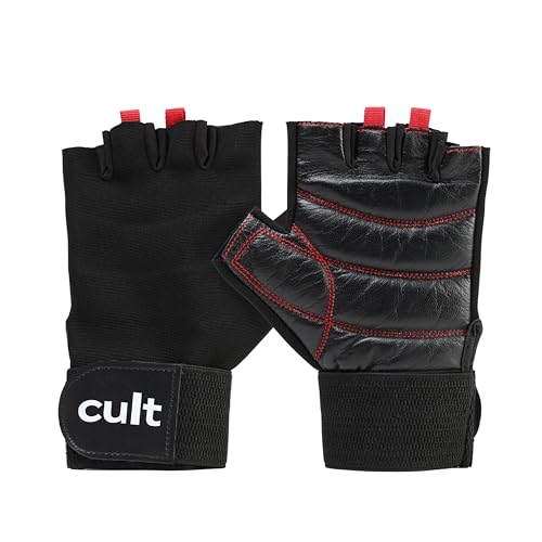 CULT Fitness Training Gloves for Men & Women – Premium Grip Unisex Workout Gloves with Breathable Lycra & Half-Finger Design – Durable, Anti-Slip, Sweat-Absorbent Gym Gloves -Black Red | Large - Image 1