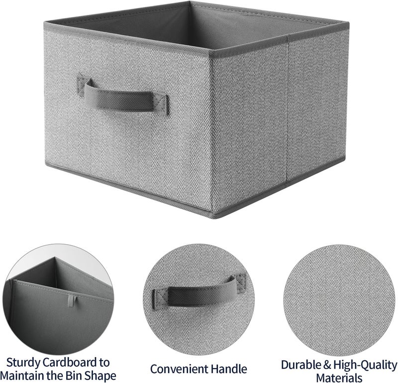 EITMOW Storage Baskets, 11-Inch Woven Fabric Bins, Storage Cubes with Reinforced Handles, Organizer Bins for Closet Shelves, Foldable, for Toys, Clothes, Natural Beige (4PCS/Grey-11*11*7.8inch) - Image 5