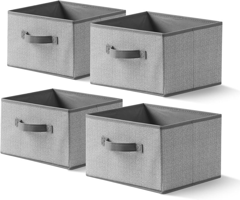 EITMOW Storage Baskets, 11-Inch Woven Fabric Bins, Storage Cubes with Reinforced Handles, Organizer Bins for Closet Shelves, Foldable, for Toys, Clothes, Natural Beige (4PCS/Grey-11*11*7.8inch) - Image 1