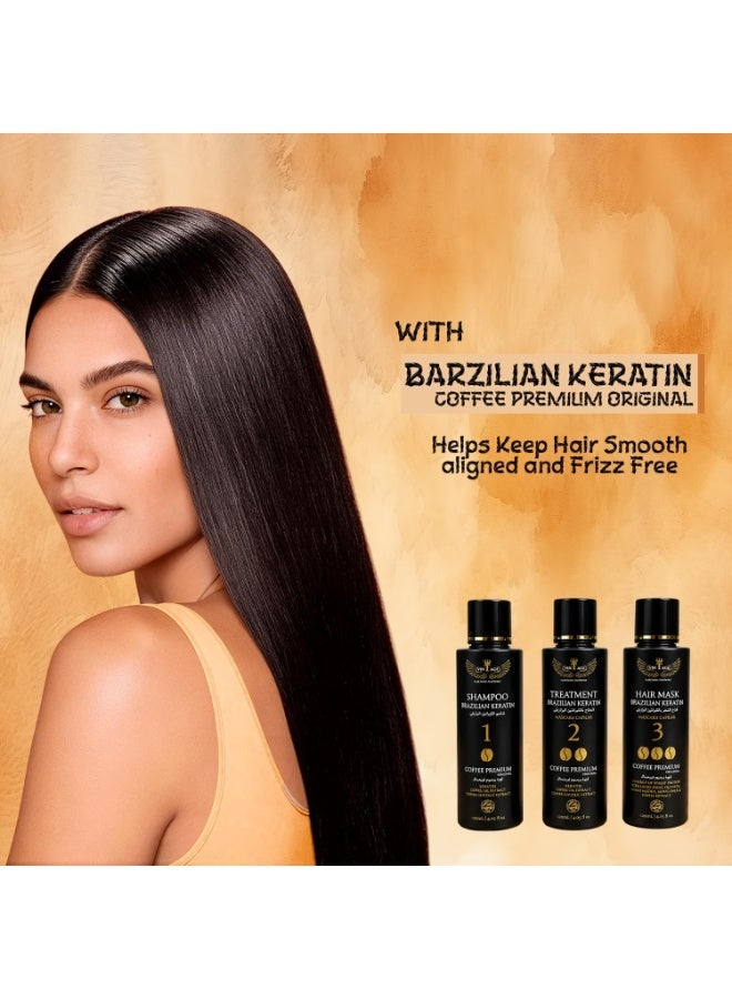 Vintage Brazilian Keratin Hair Treatment Kit 3-Step Hair Straightening Set with Coffee Extract | Shampoo + Treatment + Hair Mask | Anti-Frizz & Hair Repair | 120ml x 3 - Image 3