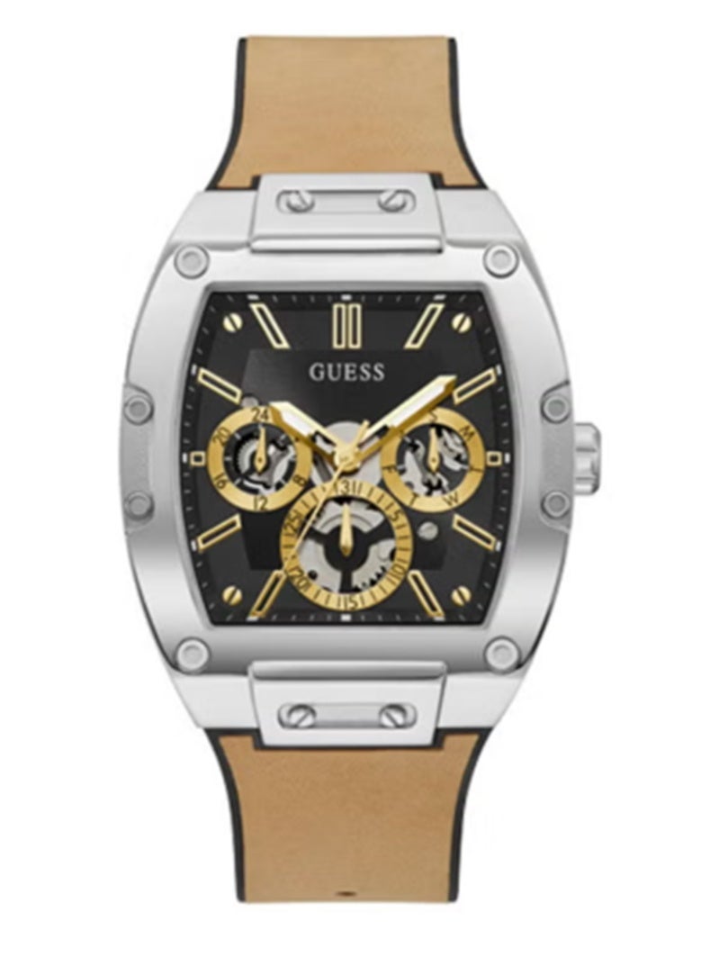 GUESS Men's Black Dial Genuine leather/Silicone Multi-Function Watch GW0202G3  - Image 1