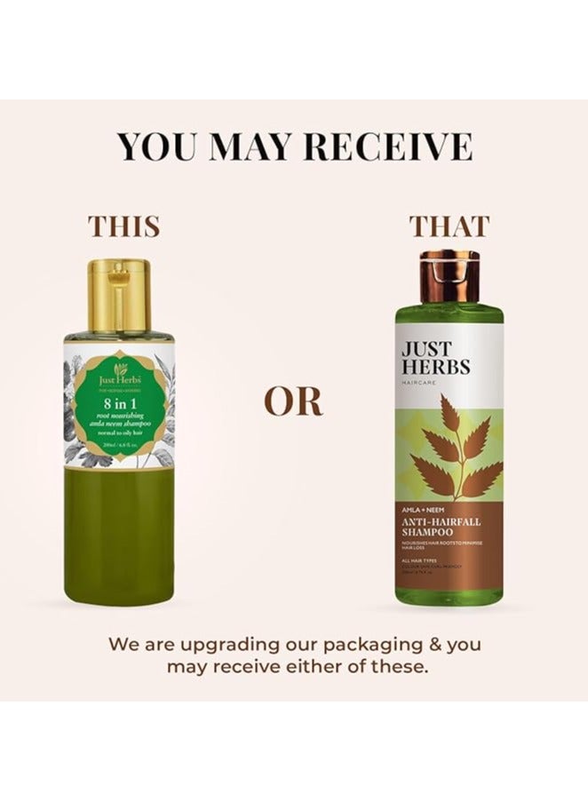 جاست هيربز شامبو جاست هيربز 8 في 1 المغذي لجذور أملا نيم للتحكم في تساقط الشعر للرجال والنساء - مناسب للشعر الدهني وفروة الرأس وخالي من الكبريتات والبارابين 200 مل - Image 3