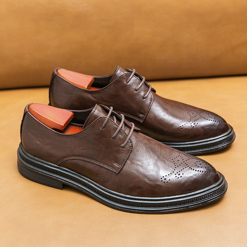 Men'S Shoes Large Size New Men'S Business Formal Shoes Fashion Trend Hand-Grabbed Leather Shoes British Style Wedding Shoes For Men - Image 3