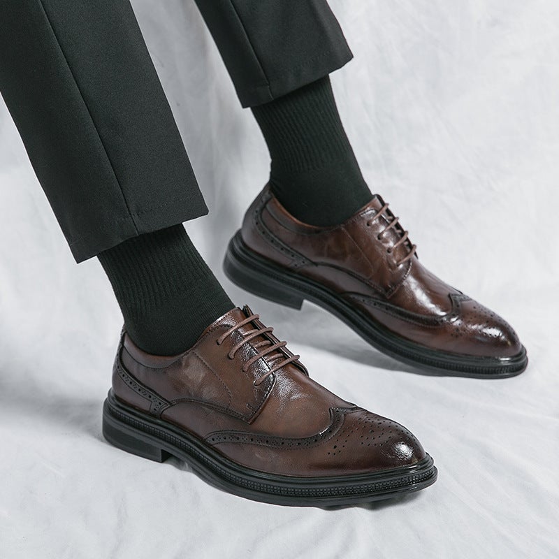 Men'S Shoes Large Size New Men'S Business Formal Shoes Fashion Trend Hand-Grabbed Leather Shoes British Style Wedding Shoes For Men - Image 2