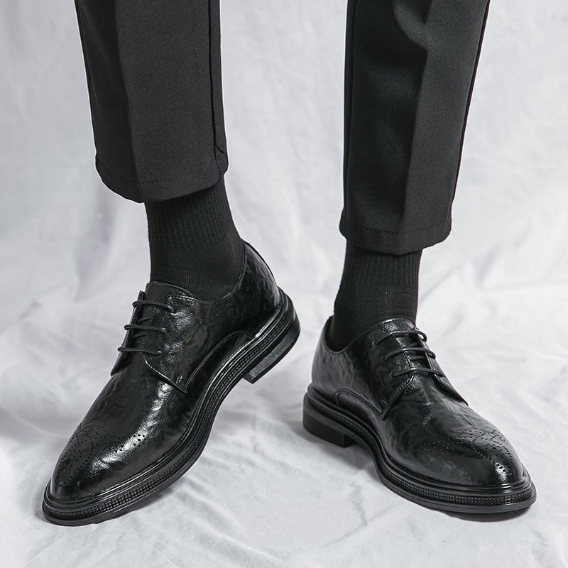 Men'S Shoes Large Size New Men'S Business Formal Shoes Fashion Trend Hand-Grabbed Leather Shoes British Style Wedding Shoes For Men - Image 4