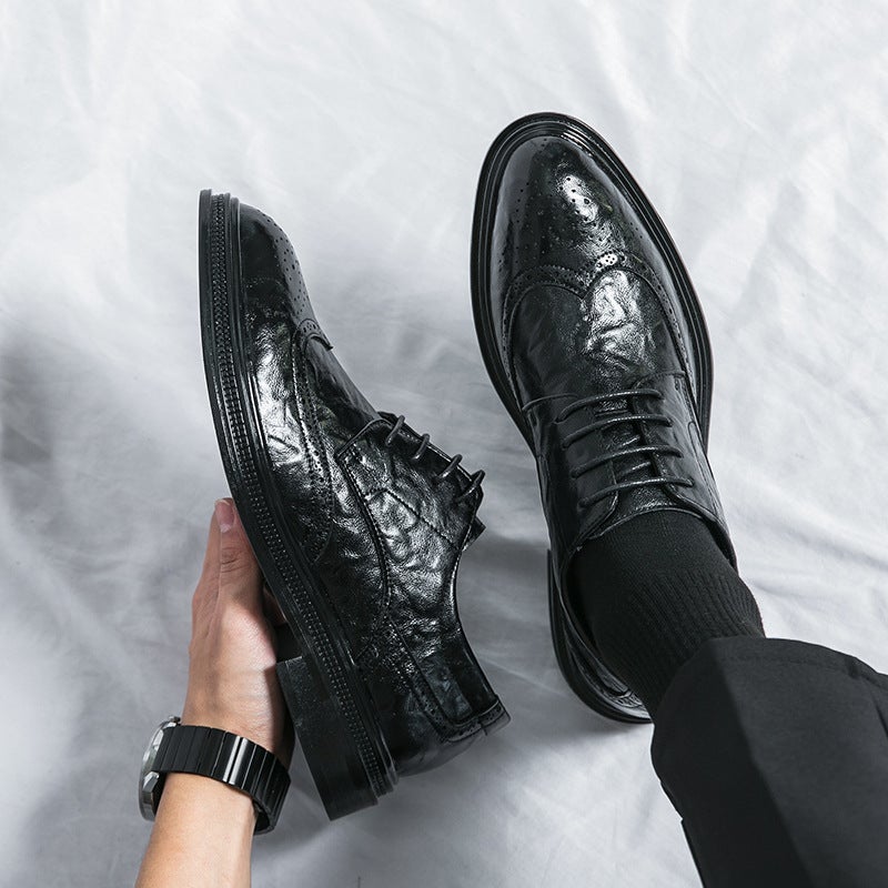 Men'S Shoes Large Size New Men'S Business Formal Shoes Fashion Trend Hand-Grabbed Leather Shoes British Style Wedding Shoes For Men - Image 5