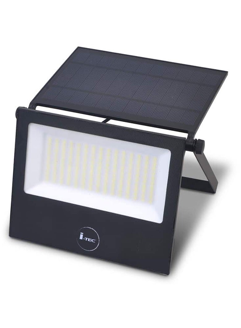 100W Solar Flood Light with Wall Mount Bracket, Dusk to Dawn, Waterproof, Aluminum Body, 6500K Cool White, 1200 Lumens, 6000mAh Battery, Ideal for Gardens, Garages, Walkways, Black - Image 1