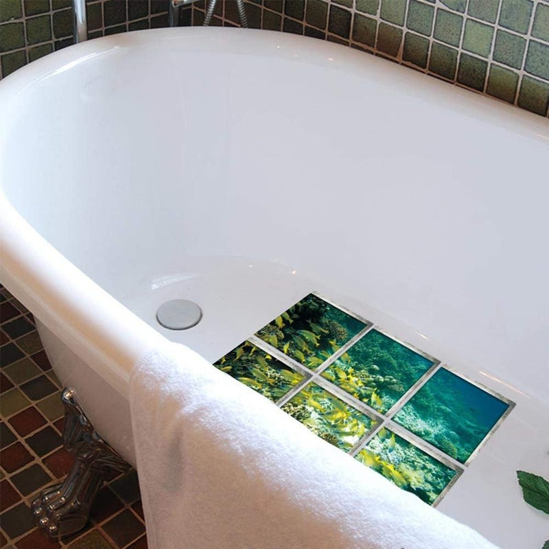 ChezMax Bath Treads Stickers Sea Fish Pattern Square 3D Adhesive Anti Slip Tub Tattoos Safety Decals Mat Waterproof Shower Tub Sticker Bathtub Appliques for Bath Pools Home Decor 6 Pcs 5.9" X 5.9" - Image 3