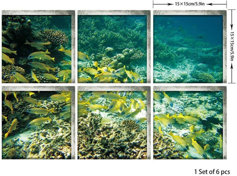 ChezMax Bath Treads Stickers Sea Fish Pattern Square 3D Adhesive Anti Slip Tub Tattoos Safety Decals Mat Waterproof Shower Tub Sticker Bathtub Appliques for Bath Pools Home Decor 6 Pcs 5.9" X 5.9" - Image 5