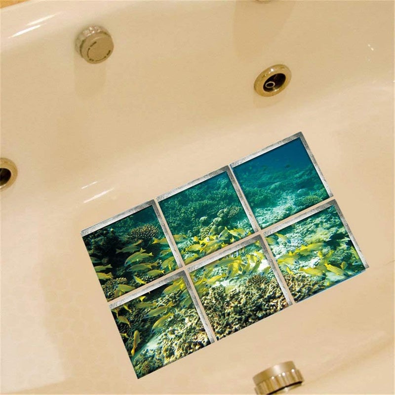 ChezMax Bath Treads Stickers Sea Fish Pattern Square 3D Adhesive Anti Slip Tub Tattoos Safety Decals Mat Waterproof Shower Tub Sticker Bathtub Appliques for Bath Pools Home Decor 6 Pcs 5.9" X 5.9" - Image 4