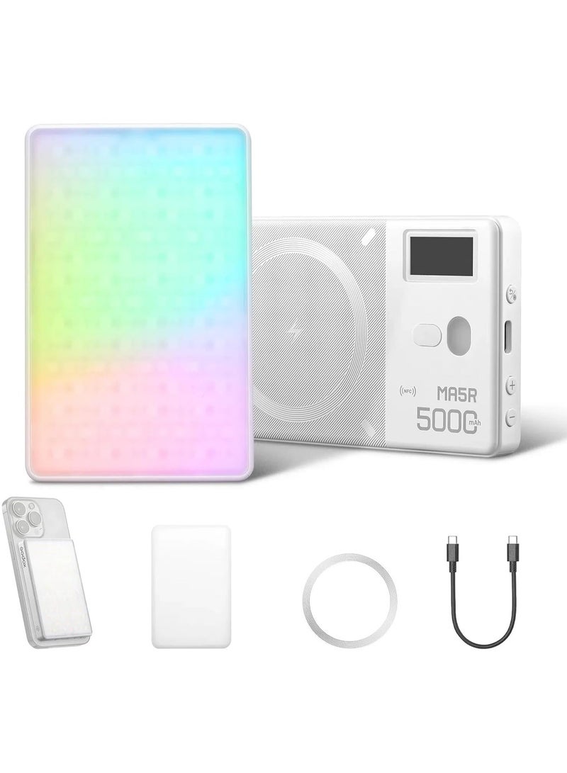 Godox MA5R Magnetic Charging Selfie Light for Phones, Full Color Fill Light with 14 Fx Modes,CRI95+ RGB Video Light,CCT 1800K-10000K,Support APP/NFC, for TikTok/Vlog,/Zoom Calls,/Makeup(White) - Image 1