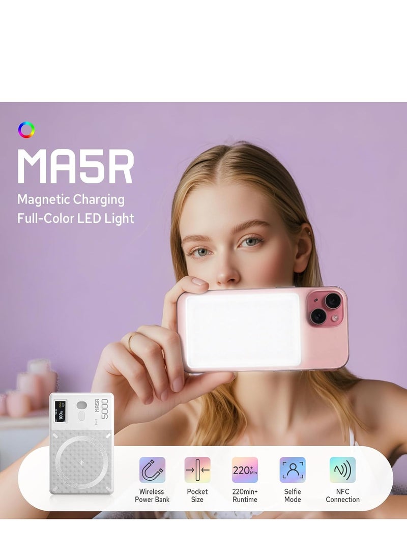 Godox MA5R Magnetic Charging Selfie Light for Phones, Full Color Fill Light with 14 Fx Modes,CRI95+ RGB Video Light,CCT 1800K-10000K,Support APP/NFC, for TikTok/Vlog,/Zoom Calls,/Makeup(White) - Image 2