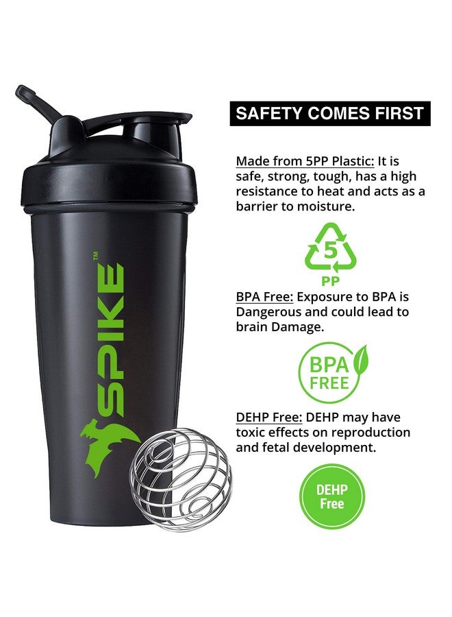 Spike Protein Shaker Bottle for Whey Protein Mix, Cycling, Gym Water Bottle with Stainless Steel Ball 700ml (Black) - Image 2