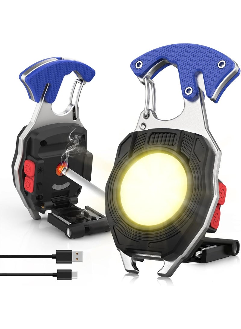 Keychain Work Light, 7 Modes Mini Rechargeable Flashlight, IPX5, 800 Lumens Keychain COB Flashlight, Multifunctional Portable Lantern with Whistle Blade and Magnetic Base for Camping Emergency Lighting - Image 1