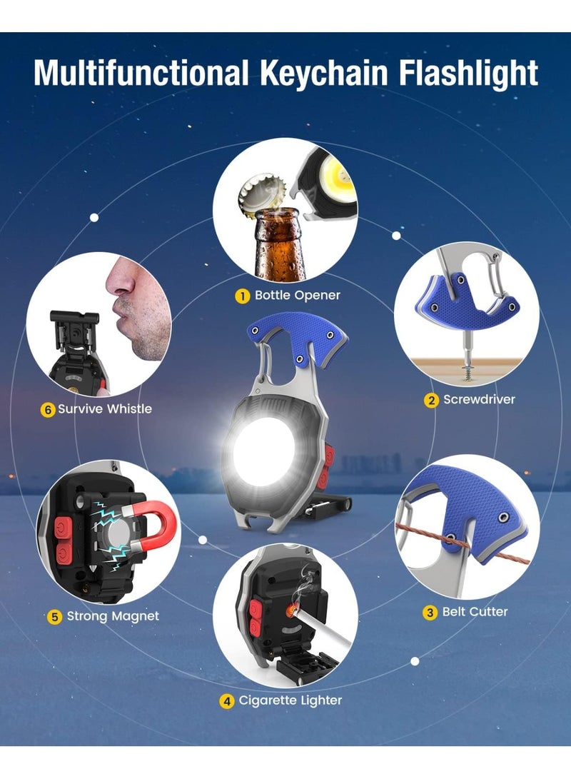 Keychain Work Light, 7 Modes Mini Rechargeable Flashlight, IPX5, 800 Lumens Keychain COB Flashlight, Multifunctional Portable Lantern with Whistle Blade and Magnetic Base for Camping Emergency Lighting - Image 2