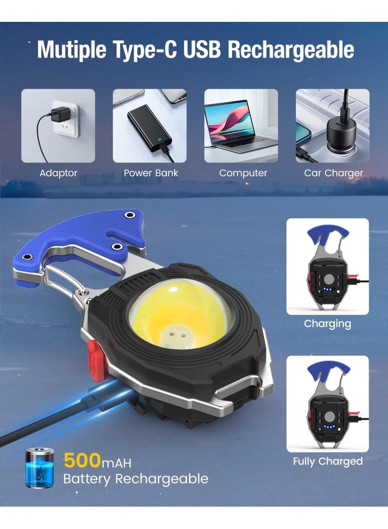 Keychain Work Light, 7 Modes Mini Rechargeable Flashlight, IPX5, 800 Lumens Keychain COB Flashlight, Multifunctional Portable Lantern with Whistle Blade and Magnetic Base for Camping Emergency Lighting - Image 3