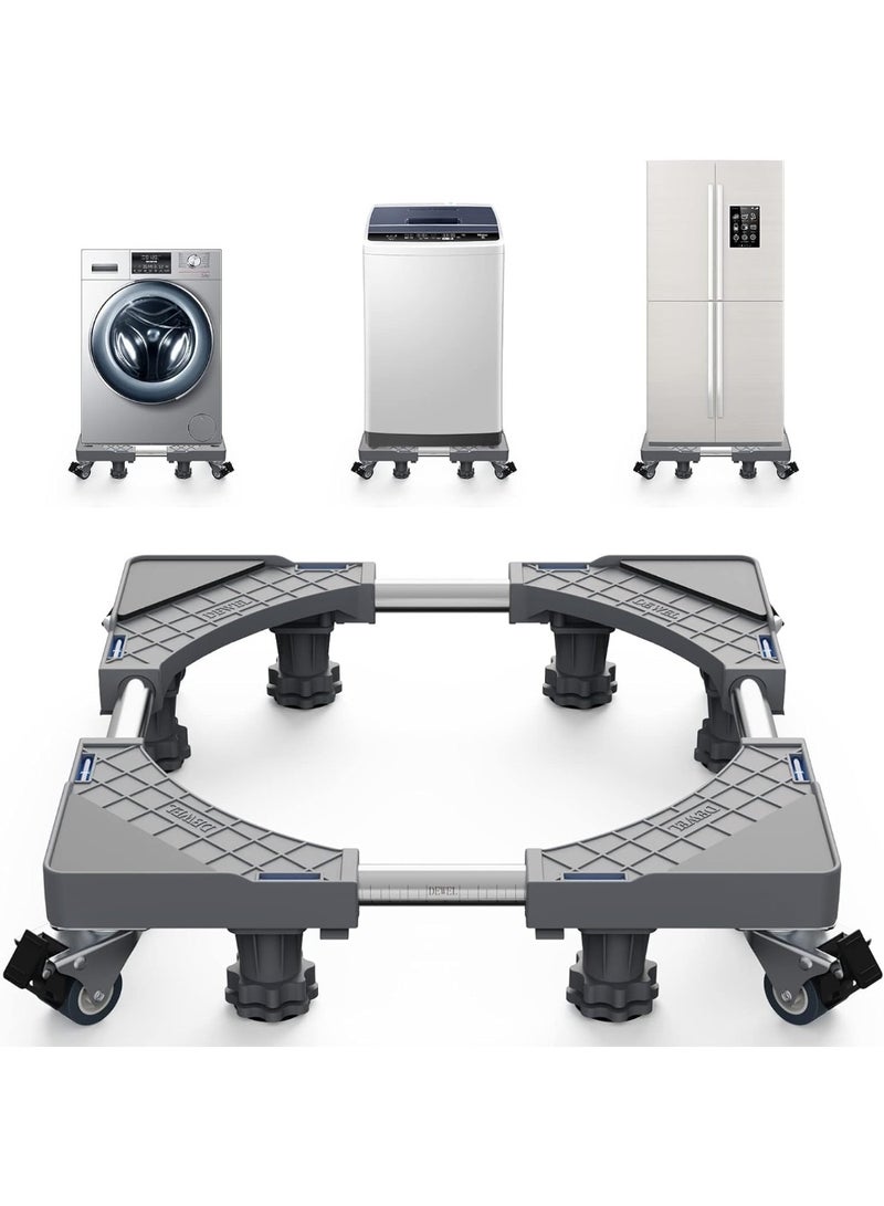Washing Machine Stand with Wheels – Adjustable & Movable Washer Dryer Base with 4 Locking Rubber Wheels and 8 Strong Feet - Image 1