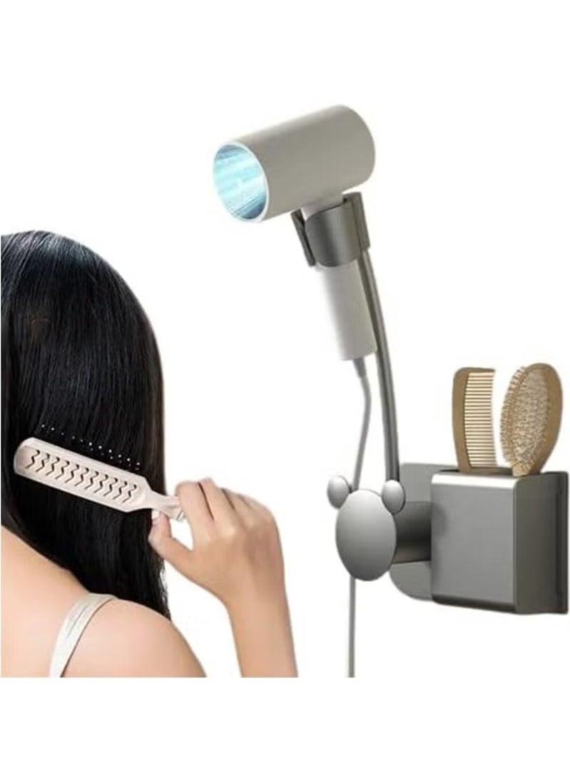 Bathroom Hanging Shelf, Hair Dryer Holder Wall Mounted, Adjustable Angle Rotating Lazy Hair Dryer Brackets, for Bathroom Toilet Bedroom Wall -Mounted Mirrors and Tiles - Image 4