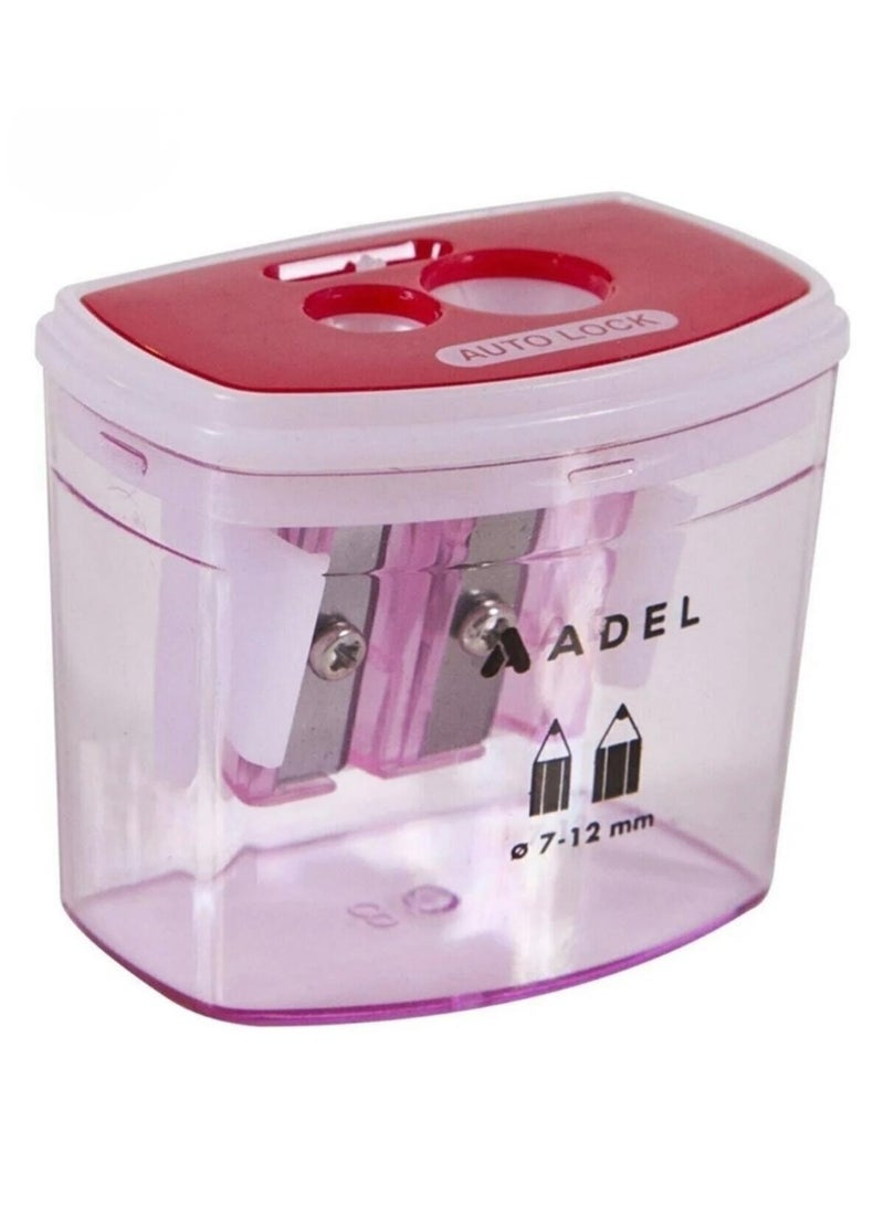Adel Double Reservoir Pencil Sharpener with Secure Auto Lock - Ideal for School Pencils, Makeup Pencils, and Beauty Pencils (Standard and Jumbo Sizes), Two Holes, Compact Pencil Sharpener for School, Home, and Office - Image 2