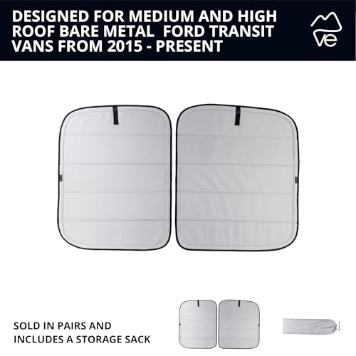 VanEssential Insulated Blackout Rear Door Window Covers Designed for Ford Transit Van High and Medium Roof Year 2015 to Current with NO Plastic Trim (Pair) - Cool Gray - Image 5