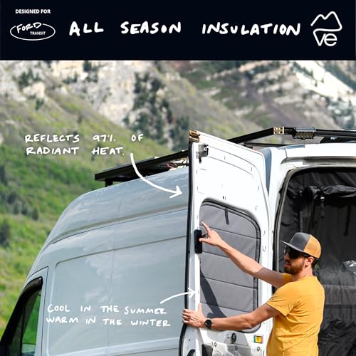 VanEssential Insulated Blackout Rear Door Window Covers Designed for Ford Transit Van High and Medium Roof Year 2015 to Current with NO Plastic Trim (Pair) - Cool Gray - Image 3