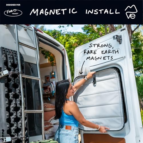 VanEssential Insulated Blackout Rear Door Window Covers Designed for Ford Transit Van High and Medium Roof Year 2015 to Current with NO Plastic Trim (Pair) - Cool Gray - Image 2