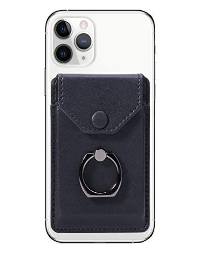 YUNCE Self Adhesive Phone Card Wallet with Ring Stand Flip Cover Black - Image 1