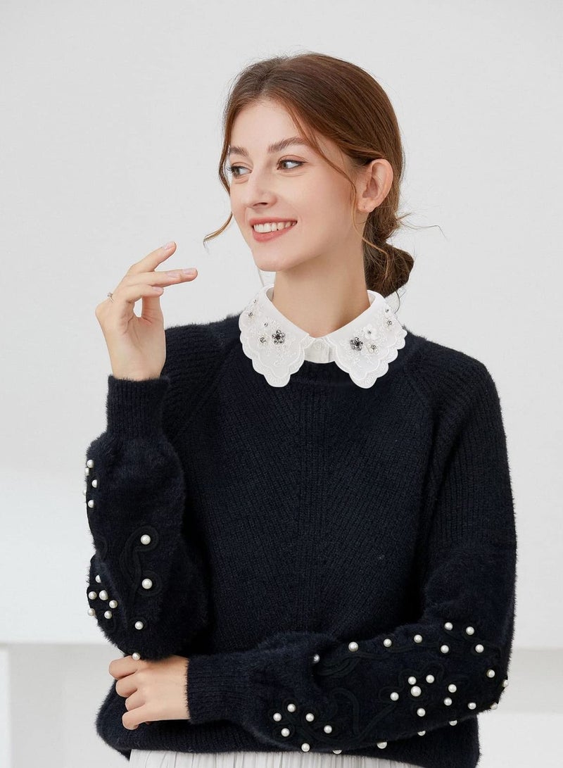 SOLARAE Fake Collar, Detachable Rhinestone Collar Stylish Detachable Half Shirt Blouse False Collar Cotton Collar for Women & Girls Favors - Image 2