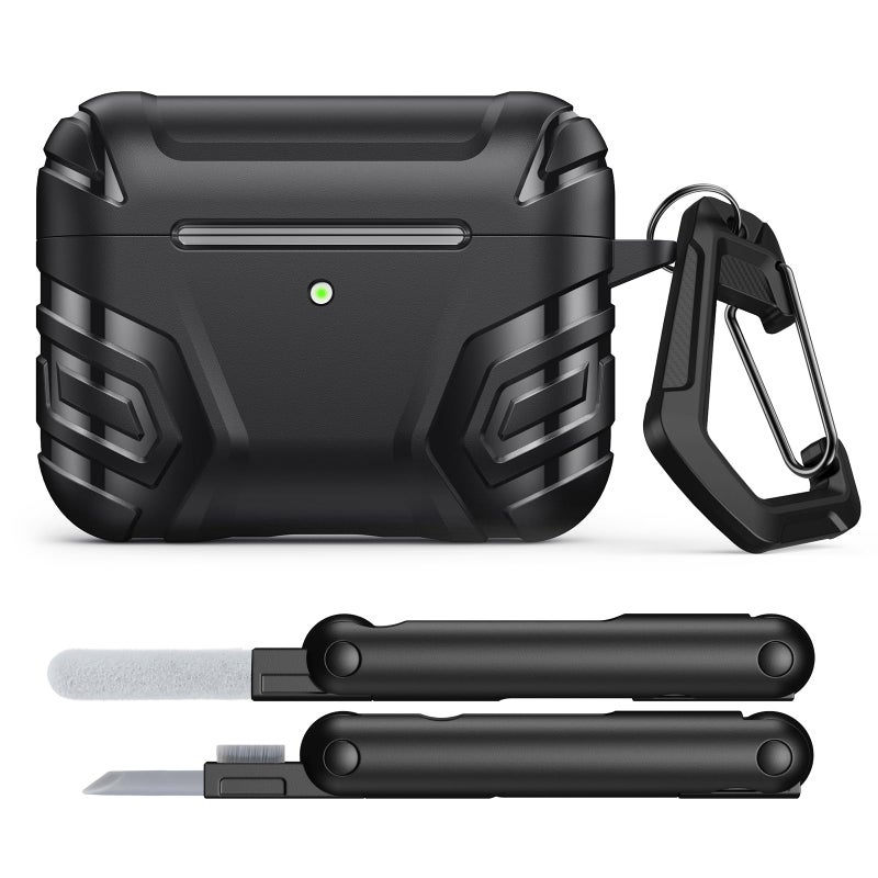 MoKo for AirPods Pro 3 Case (2025), Cool Armor Case Compatible with Apple AirPods Pro 3rd Generation, TPU Full Protective Shockproof Cover with Cleaner Kit & Keychain, Black - Image 1