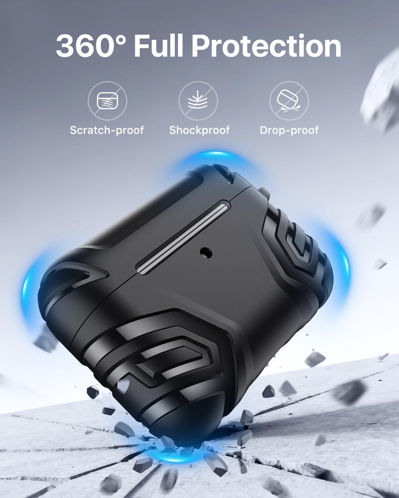MoKo for AirPods Pro 3 Case (2025), Cool Armor Case Compatible with Apple AirPods Pro 3rd Generation, TPU Full Protective Shockproof Cover with Cleaner Kit & Keychain, Black - Image 3