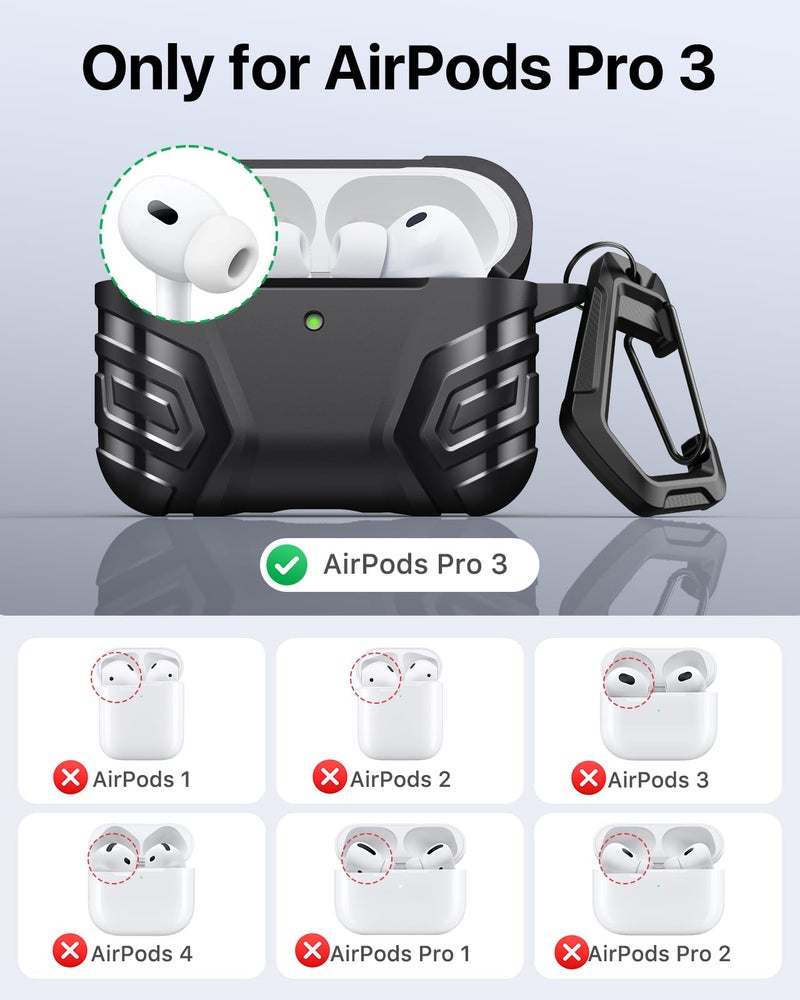 MoKo for AirPods Pro 3 Case (2025), Cool Armor Case Compatible with Apple AirPods Pro 3rd Generation, TPU Full Protective Shockproof Cover with Cleaner Kit & Keychain, Black - Image 2