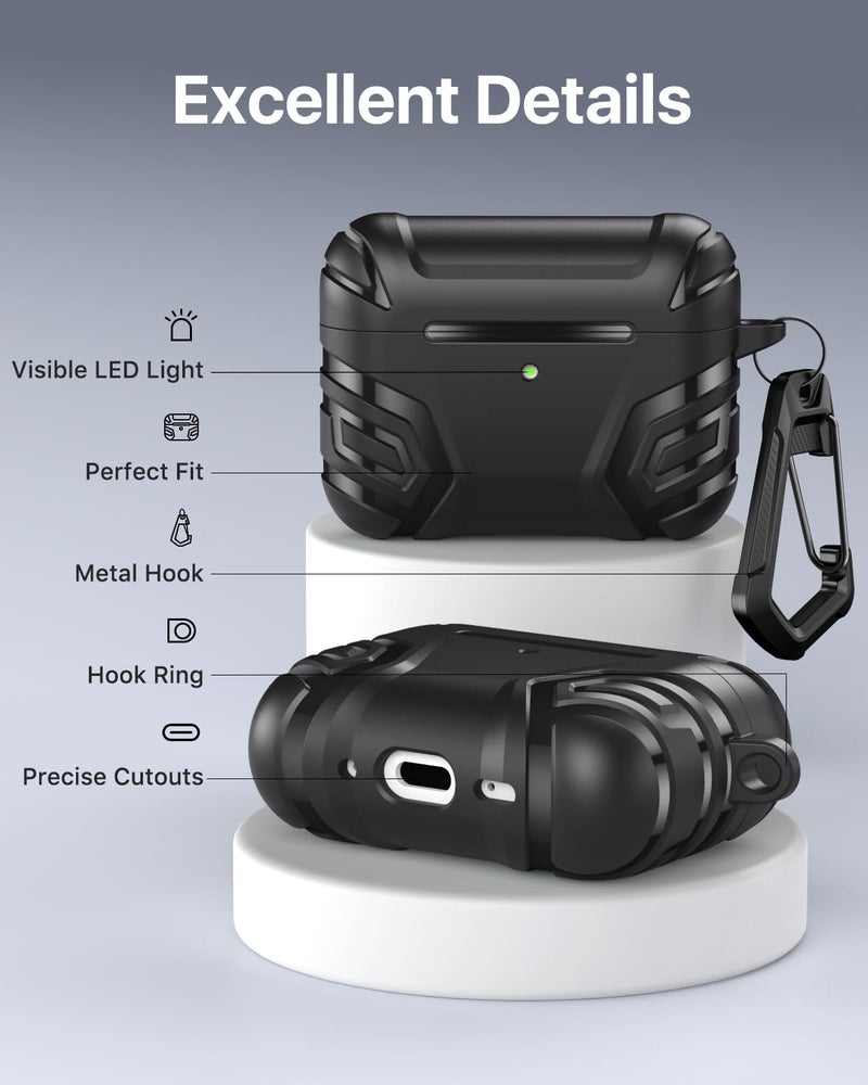 MoKo for AirPods Pro 3 Case (2025), Cool Armor Case Compatible with Apple AirPods Pro 3rd Generation, TPU Full Protective Shockproof Cover with Cleaner Kit & Keychain, Black - Image 5