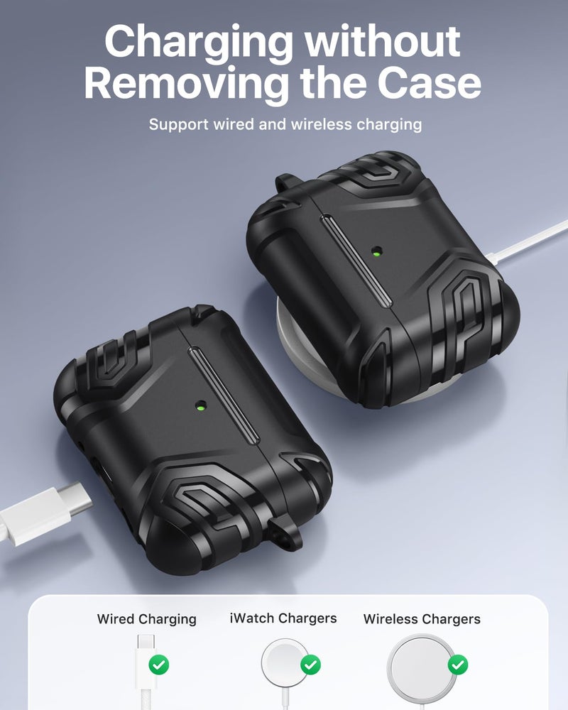 MoKo for AirPods Pro 3 Case (2025), Cool Armor Case Compatible with Apple AirPods Pro 3rd Generation, TPU Full Protective Shockproof Cover with Cleaner Kit & Keychain, Black - Image 4