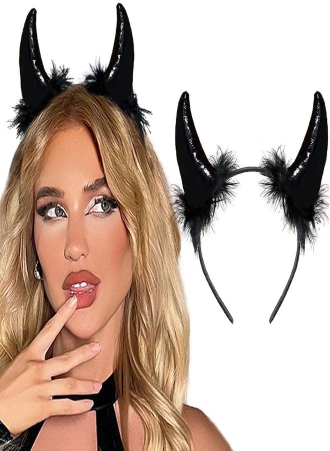 Outyua Devil Horns Headband Halloween Devil Headband Black Devil Ears Headbands for Women Men Cosplay Accessories - Image 1