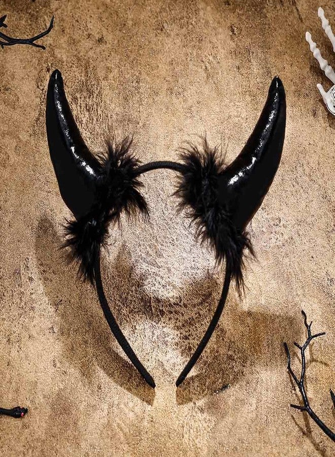 Outyua Devil Horns Headband Halloween Devil Headband Black Devil Ears Headbands for Women Men Cosplay Accessories - Image 2