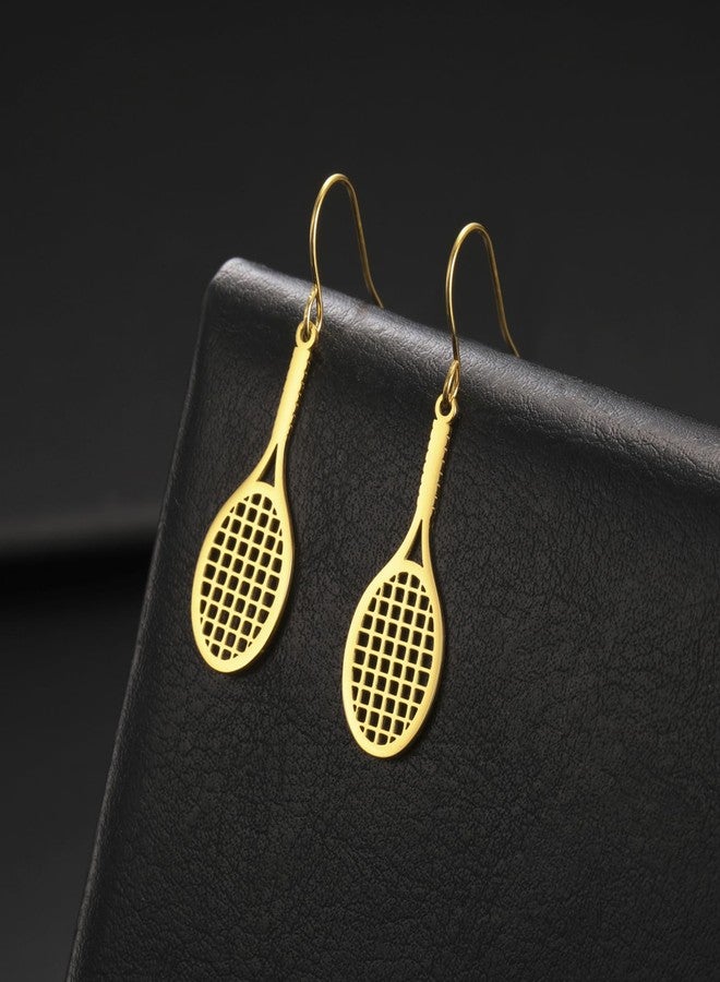 UNIFT Tennis Racket Earrings for Women Stainless Steel Cute Fashion Tennis Ball Racket Dangle Earrings Sports Jewelry for Gift Players lovers (gold) - Image 4