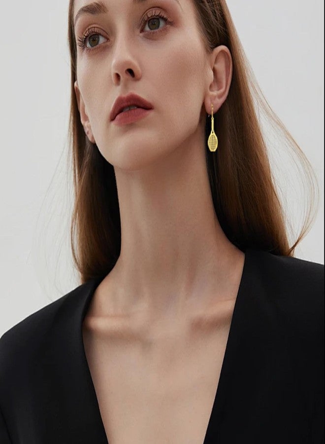 UNIFT Tennis Racket Earrings for Women Stainless Steel Cute Fashion Tennis Ball Racket Dangle Earrings Sports Jewelry for Gift Players lovers (gold) - Image 2